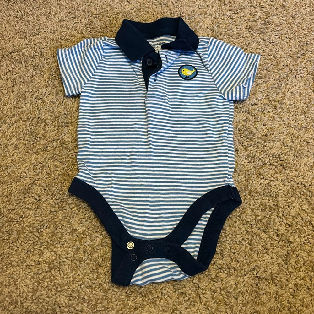 Blue Striped Short Sleeve Bodysuit (Size 3-6 Months)